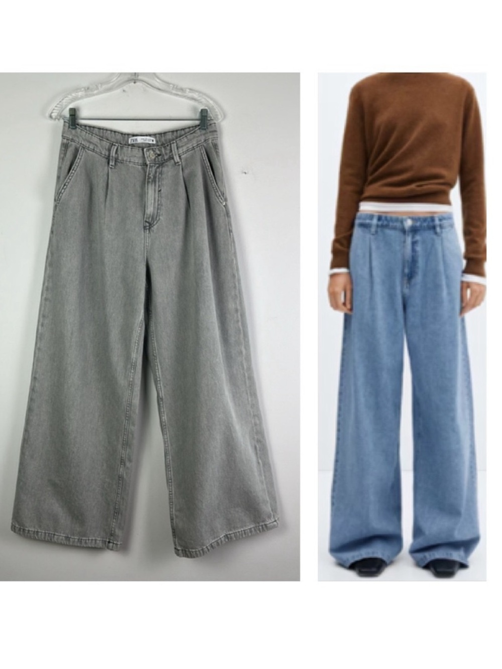 Zara High Waisted Palazzo
Fit Wide Leg Grey Pleat Front Jeans